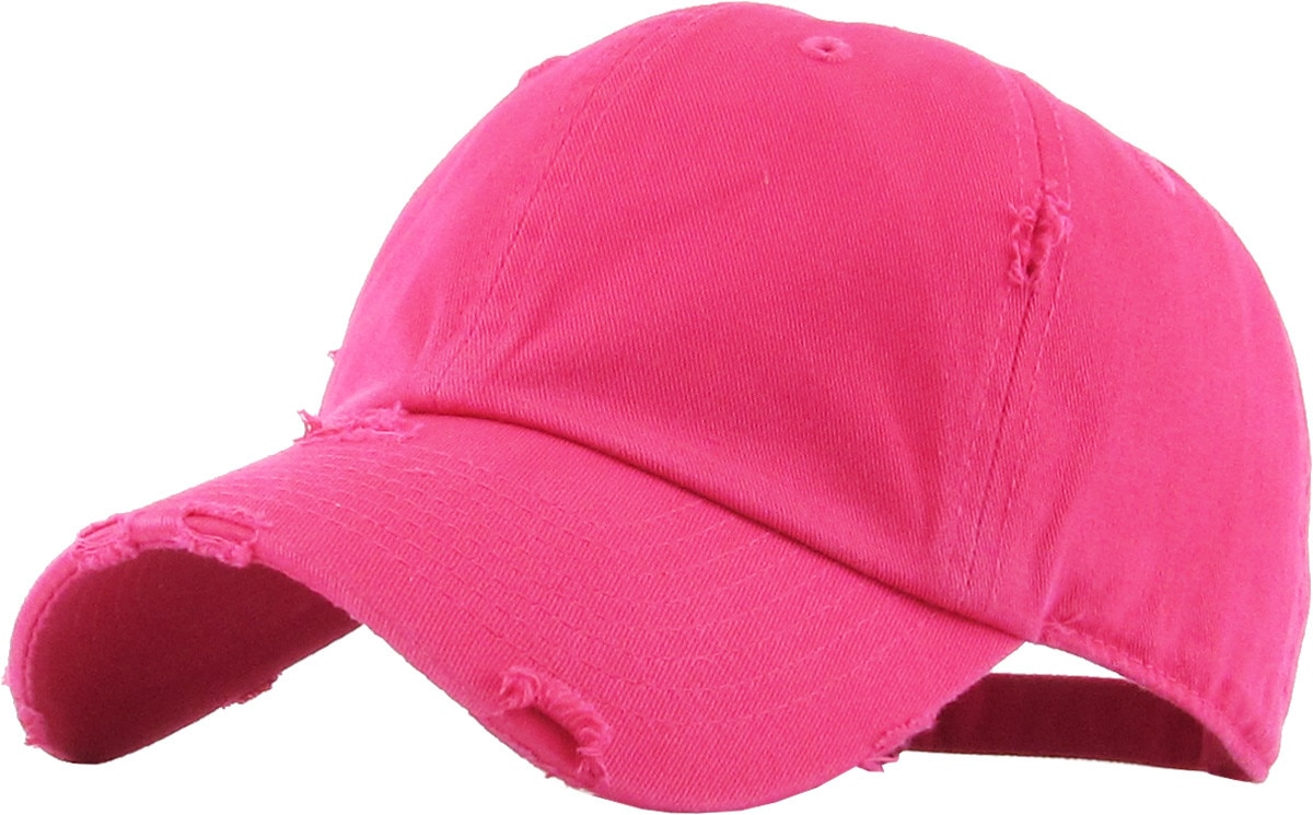Hot Pink Distressed Vintage Baseball Cap Front Side View